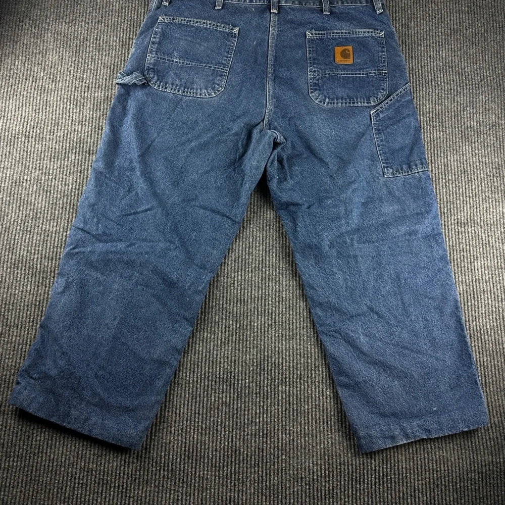 Carhartt Flannel Lined Carpenter Jeans Mens 40x26 Blue Denim Work Pants B172 DST